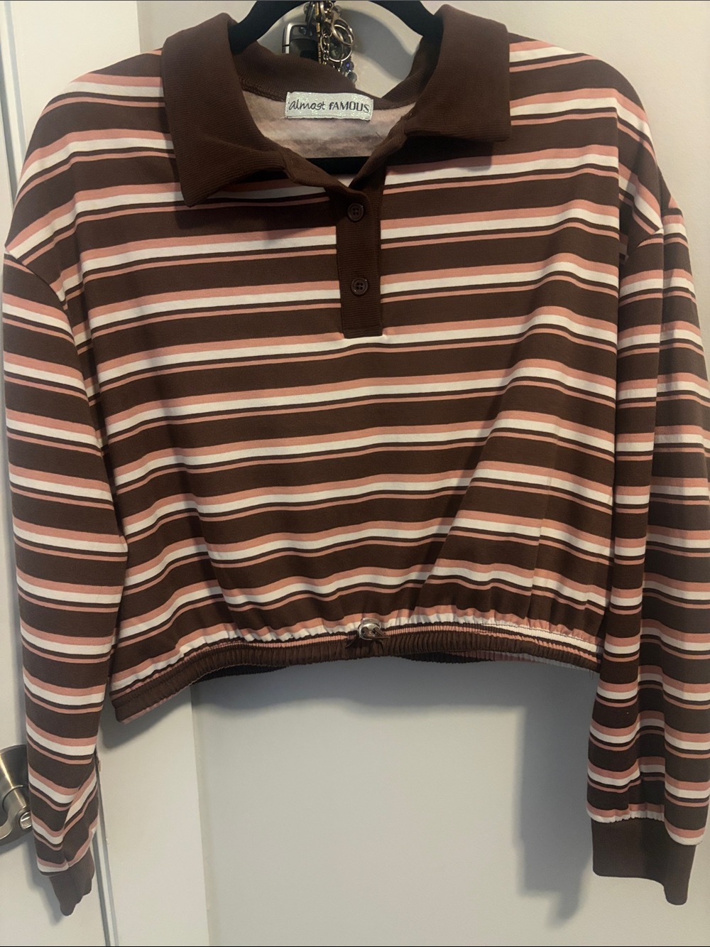 Brown & Pink Striped Cropped Sweatshirt